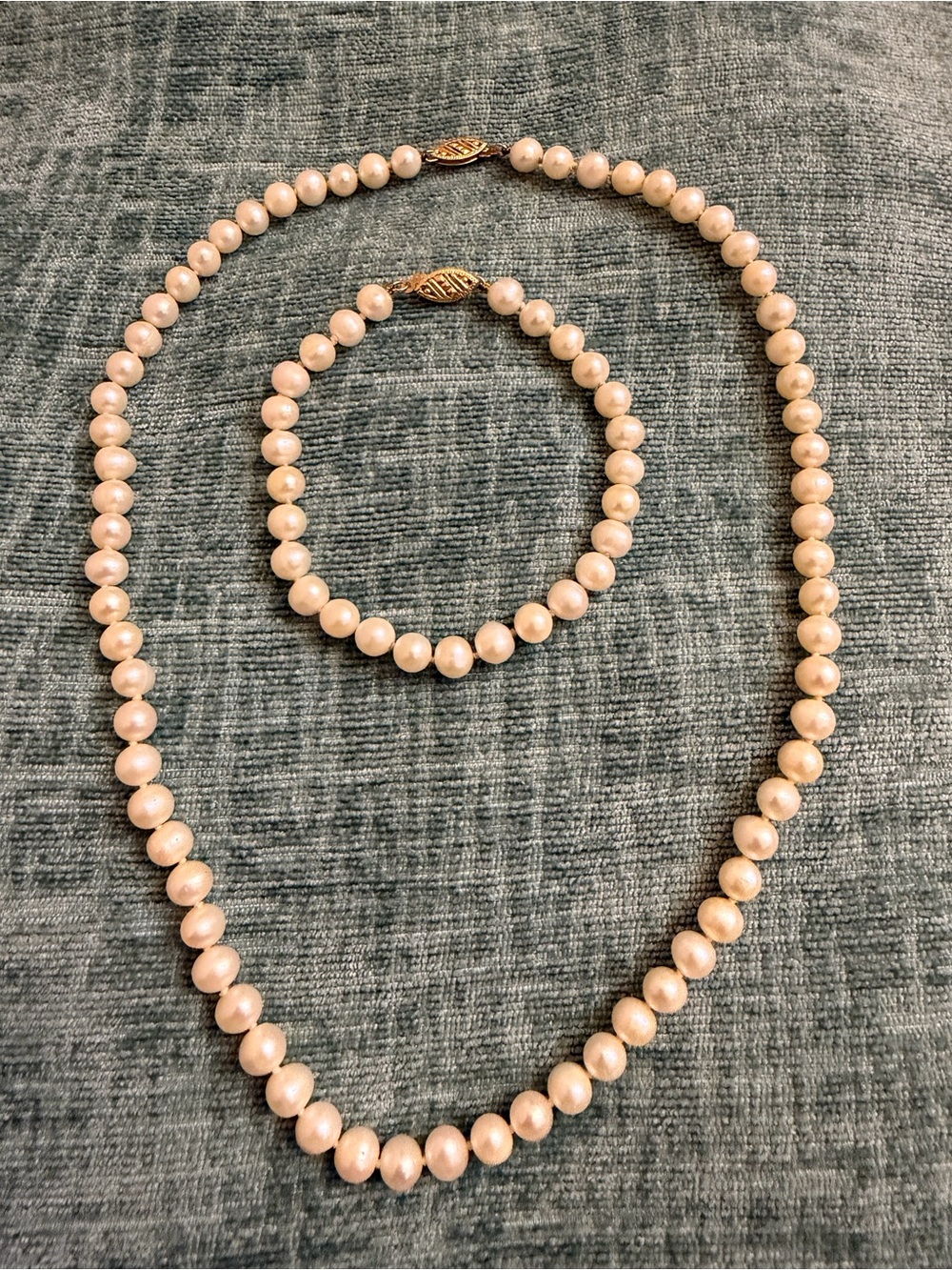 Vintage 14K Yellow Gold Akoya Cultured Pearl Necklace & Bracelet Set Signed WBO - Picture 2 of 15